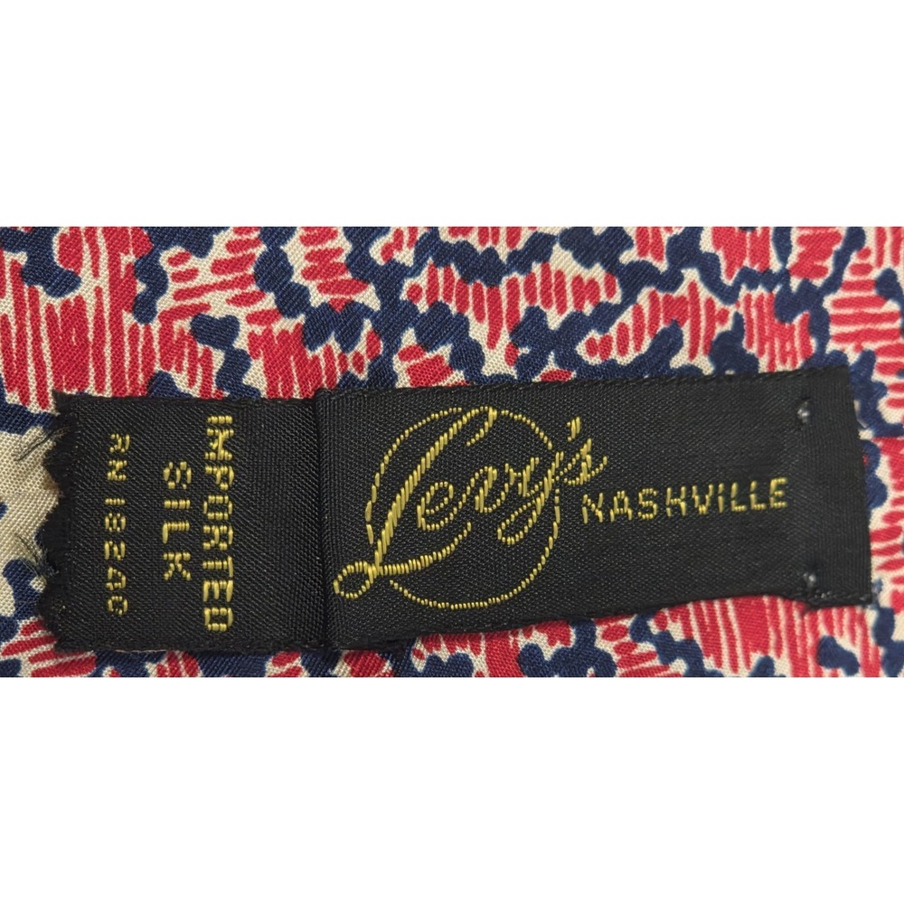 VTG Silk John Frederics Necktie Silk Union Made Levys Nashville Wide Tie Red/Blu - Picture 7 of 10
